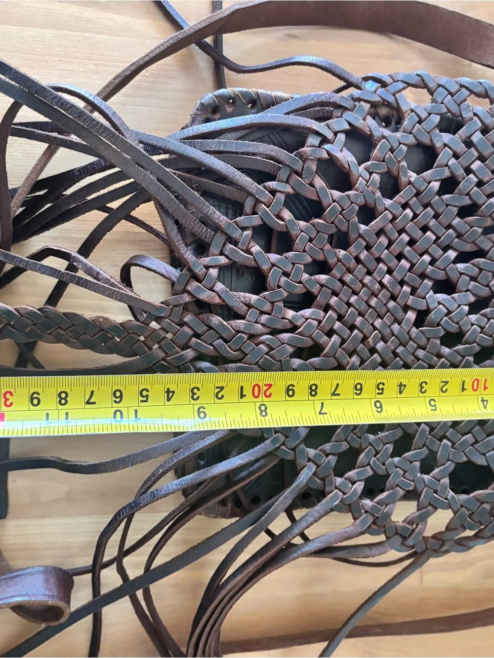 Vintage Genuine Leather Woven Macrame Fringe Crossbody Bag Brown